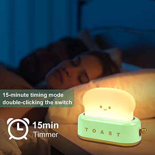 URAQT Decorative Table Lamp, Cute Night Light Green Toast Lamp, Dimmable Toast LED Night Lamp with Timer, Portable Bedroom Bedside Sleep Lamps Creative Bread Night Light for Baby Teens Girls Boys