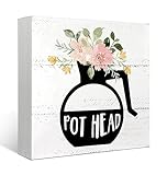Mtrgdn Pot Head Coffee Sign, Winter Flower Coffee Wood Box Sign Desk Decor, Coffee Wooden Box Block Sign Decorations for Offee Pantry Kitchen Wall Tabletop Desk Decor