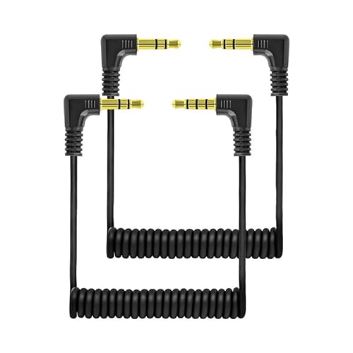 ThtRht 2 Pack 3.5mm Microphone Cable with 1/8'' Plug TRS to TRRS Jack Adapter Converter Spring Coiled Dual 3.5mm Patch Cable for Beats Studio Headset Headphone Audio DJI Mic Mini Microphone Camera