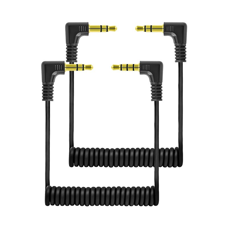 ThtRht 2 Pack 3.5mm Microphone Cable with 1/8 Plug TRS to TRRS Jack Adapter Converter Spring Coiled Dual 3.5mm Patch Cable for Beats Studio Headset Headphone Audio DJI Mic Mini Microphone Camera