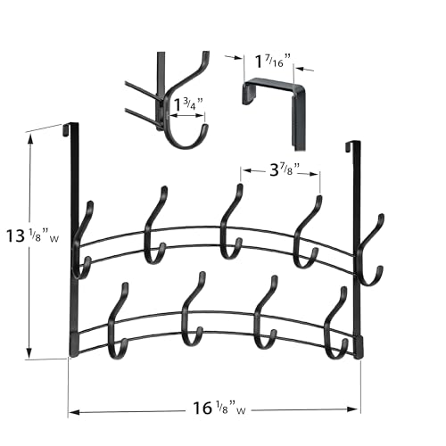 LYNK Professional® Home™ Over Door Hooks Rack - 18 Hook Over Door Hanger - Over Door Towel Rack - Hanging Towels or Clothes - Bathroom, Bedroom or Laundry Room - Lifetime Ltd. Warranty - Black thumbnail 2