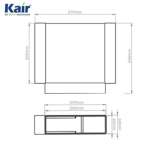 Kair Equal T-Piece Adaptor 204mm x 60mm for Rectangular Plastic Ducting, White - Image 2