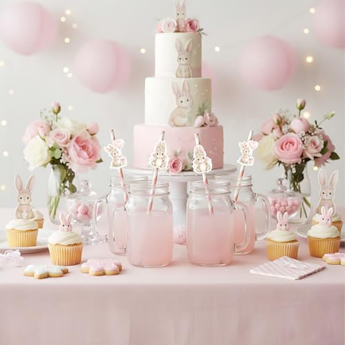 50 Pitillos de Papel con Diseño de Conejo Rosa para Fiesta miniatura 3