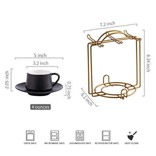 Yhosseun Coffee Espresso Cups With Saucers Set With Cup Holder 4 Oz, Set Of 6 - Demitasse Cups Black #TOP1