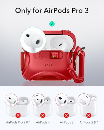 Image of ESR for AirPods Pro 3 Case (2025), Compatible with Airpods Pro 3rd Generation Case (USB-C Cable), Effortless MagSafe, Drop-Proof Lock, Easy Open, Cyber Series, Red