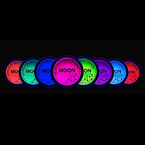 Moon Glow - Blacklight Neon Uv Pigment Shaker 0.1Oz Set Of 8 – Glows Brightly Under Blacklights/Uv Lighting! Use On The Face/Body, As Loose Eye Shadow And For Nail Art #TOP1