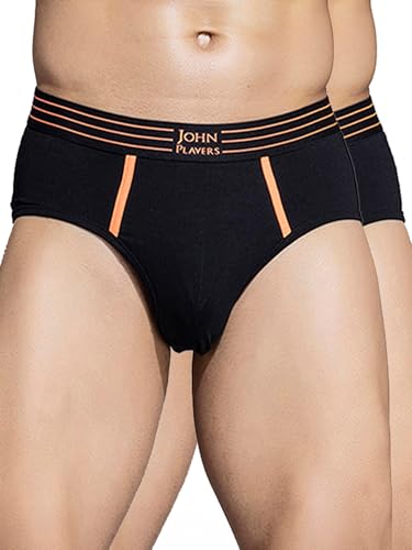 Image of John Players Pack of 2 Cotton Brief Underwear for Men with Striped Waistband