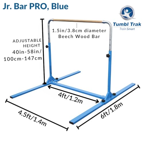 Tumbl Trak Jr. Bar PRO Adjustable Height Horizontal Gymnastics Kip Bar for The Gym for Home, Blue