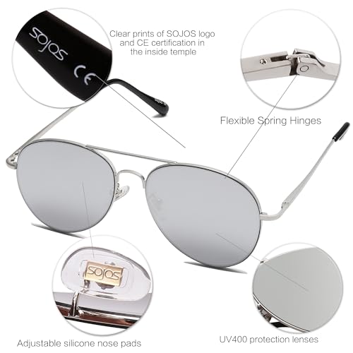 Image of SOJOS Classic Aviator Sunglasses for Women Men Metal Frame Spring Hinges SJ1030