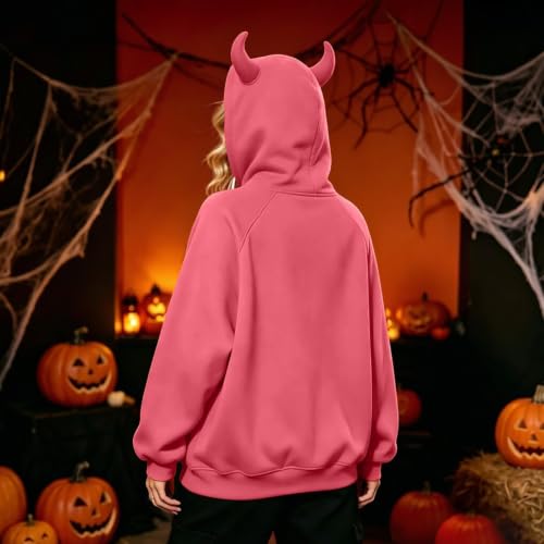 Fall Hoodies for Women Fleece Devil Horn Harajuku Pullover Sweatshirt - image 3