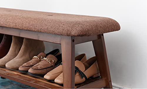 Sobibo Shoe Entryway Bench, Bamboo Shoe Rack Bench, Organizer With 2 Tier Storage Simple Style Good Load Bearing, Ideal For Entryway Hallway Living Room,(Brown,35.4'') #TOP3