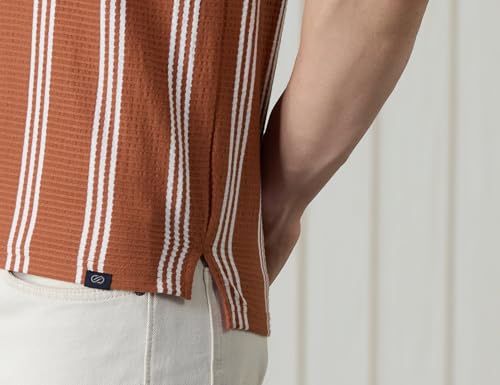 Image of Amazon Brand - Symbol Men Cotton Rich Textured Striper Polo Tshirts | Regular Fit | Half Sleeves - Available in Plus Sizes