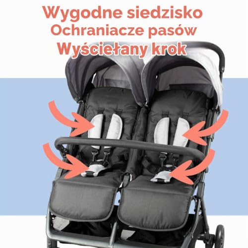Bambisol Wózek dziecięcy Double Side | Idealny dla bliźniaków od urodzenia z ultrakompaktowym składaniem | Kolor czarny i szary