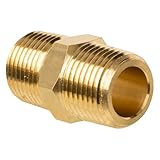 JUWO 1/4' NPT x 1/4' NPT Male Brass Nipples, Brass Pipe Adapter Fittings, Hex Nipples Straight Connectors for Air, Gas, Oil, Fuel, Propane (1-Pack)