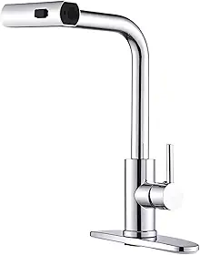 Torneira Retrátil de Cozinha e Banheiro com 4 Modos de Saída, Aço Inoxidável 304 e Latão, Sistema Cascata e Chuva, Rotação 360 Graus (Cromado - 3 Modos)
