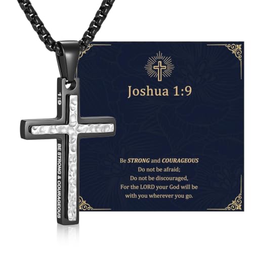 Silver Cross Necklace for Men-Hammered Christian Pendant Chain Necklaces - image 1