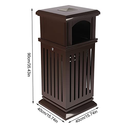 Philipreba 8.8gal Trash Can with Top Tray for Outdoor, Brown Garbage Enclosure with Locking Lid, Heavy Duty Industrial Yard Garage Waste Container, 35.5 * 15.8 * 15.8 in