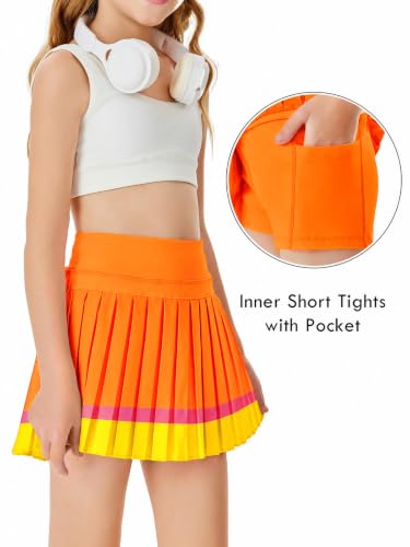 Image of Haloumoning Girls Pleated Skirts with Shorts Athletic Tennis Skorts Sport Performance Skirt with Pockets 4-14 Years