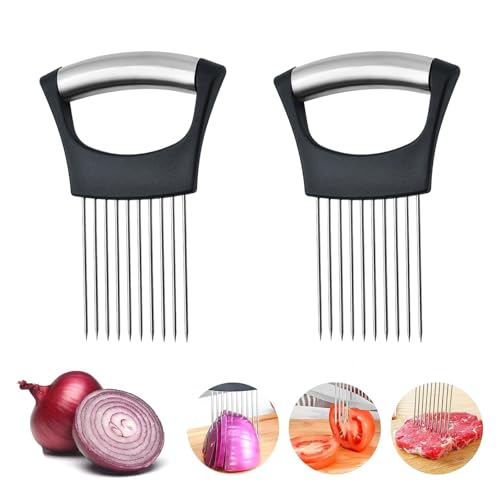2PCS Onion Slicer, Stainless Onion Holder for Slicing, Onion Holder, Help Fix for Easy Cutting,Cutter Kitchen Gadgets for Cutting Vegetable, Fruit, Potato, Avocados, Meat