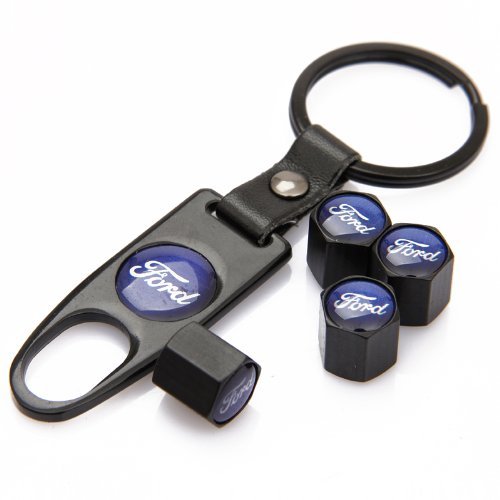 CzlpV Black Car Wheel Tire Valve Caps Tyre Stem Air Caps Keychain Styling for Ford