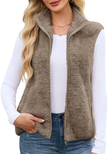 Teddy Fleece Weste Damen Herbst Winter Ärmellos Leicht Plüsch Fleecejacke | Plüsch Fleece Weste Damen, Sherpa Futter, Stehkragen, mit Reißverschluss, Herbst und Winter