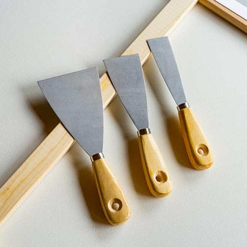 HELPMATE Malerspachtelsatz 3-teilig 30/50/80 mm – Holzgriff & flexibles Stahlblatt – Zum Verspachteln & Glätten von Oberflächen – Universalspachtel für Malerarbeiten