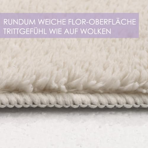 ROHATIM Runder Teppich Beige Ø 80 cm mit Relief-Struktur Wellen, Weicher Soft-Flanell, rutschfest, Waschbar & Faltbar, Deko-Akzent für Kinderzimmer & Leseecke