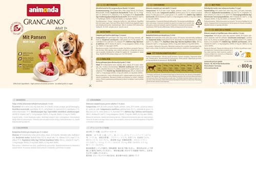animonda GranCarno Hunde Nassfutter mit Pansen (6 x 800 g), getreidefreies Hundenassfutter ohne Zucker, für ausgewachsene Hunde, mit frischen fleischigen Zutaten