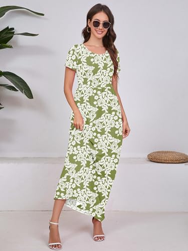 Image of DEARCASE Maxi Dress for Women Short Sleeve Casual Summer Loose Plain Comfy Long Dresses with Pockets