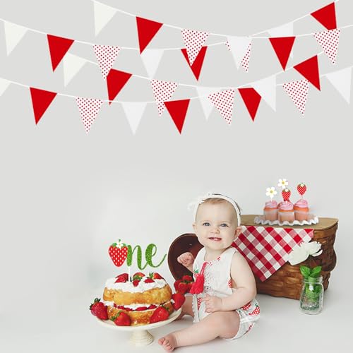 Image of Zwiebeco 39Ft Red White Dot Fabric Bunting Banner Triangle Flags Cotton Garland Pennant for Birthday Wedding Engagement Carnival Party Classroom Nursery Home Outdoor Garden Decorations