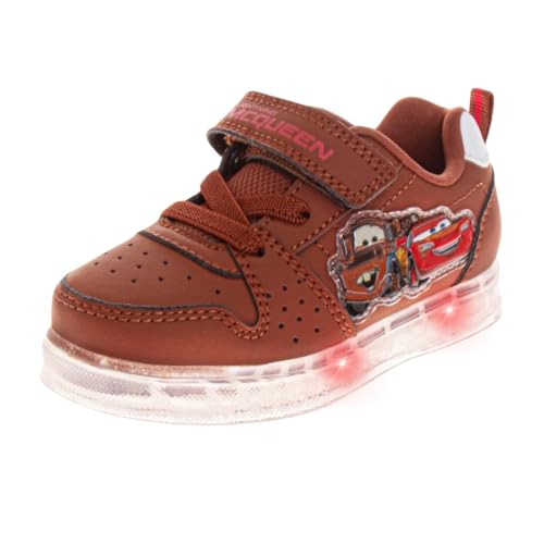 Disney Pixar Cars Sneakers Lightning McQueen Tow Mater Shoe LED Light Up Laceless Breathable Athletic Shoes- Mater Rust Brown (Size 11 Little Kid)