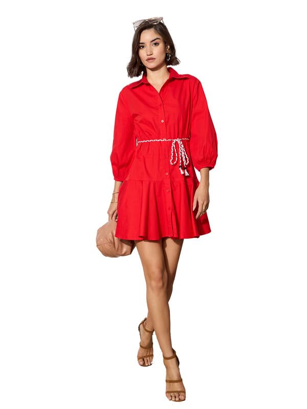 Image of barcino Black Poplin Short Skater Dori-Belt Dress