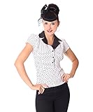 Pin Up SugarShock Damen Bluse Missy Polka Dots Blusen Shirt, Größe:XXL, Farbe:Weiss