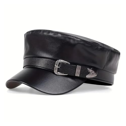 KGADRX Cappello da Donna in Pelle con Fibbia Grande per Cintura Primavera Autunno Cappelli da Marinaio Berretto da Donna Berretto Piatto da Uomo