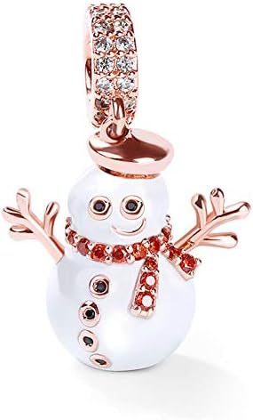 GNOCE Christmas Snowman Charm Pendant Sterling Silver Accompany You Dangle Charms 18K Rose Gold Plated fit Bracelet/Necklace Christmas Jewellery Gift for Women Girls
