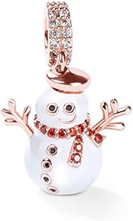 GNOCE Christmas Snowman Charm Pendant Sterling Silver Accompany You Dangle Charms 18K Rose Gold Plated fit Bracelet/Necklace Christmas Jewellery Gift for Women Girls