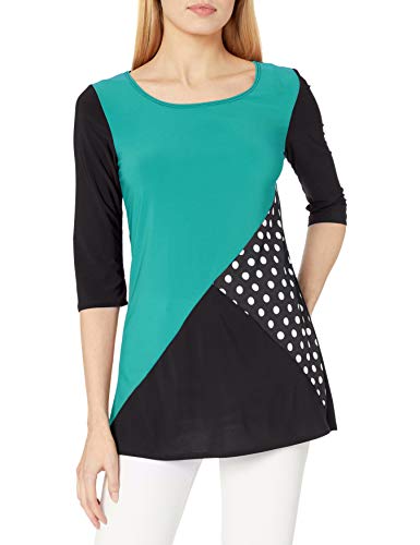 Star Vixen Women's Plus Size Colorblock Tunic Top, Black/Jade/Black-White Dot, 3X #TOP15