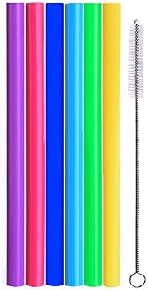 ALINK 6 Pcs 14mm Reusable Boba Smoothie Straws, 10 Long Extra Wide Fat Silicone Straws for Drinking Bubble Tea, Set of 6 with Cleaning Brush