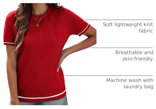 Image of COSSEN Womens Summer Cap Sleeve Tops Trendy Casual Crew Neck Knit Lightweight Sweater Pullover Top