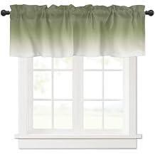 Curtain Valance 60" x 18", Sage Green Ombre Window Valances Rod Pocket Curtains Drapes, Farmhouse Sage Green Ombre Short Topper Curtain for Kitchen Cafe Living Room, 1 Panel