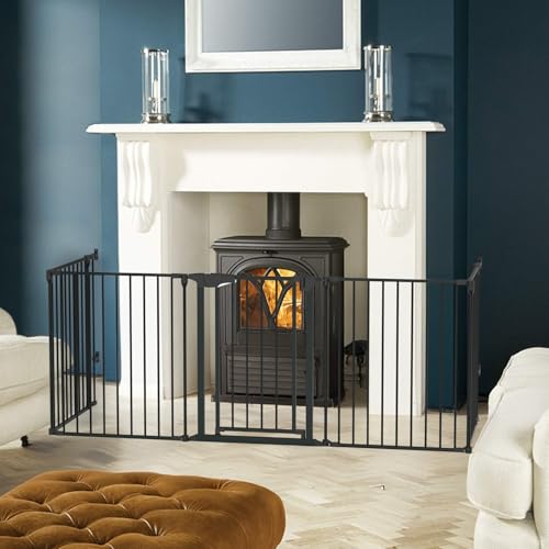 Bonnlo 188'' Wide Baby Gate Playpen 8 Panel Adjustable Play Yard Metal Dog Gate with Door Fireplace Christmas Tree Fence for Pet/Child/Toddler - Thumbnail 2