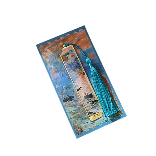 タッセル付きビンテージ油絵のテーマブックマークホローメタルブックマーカーマーカー