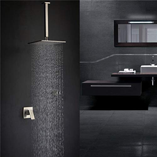 Système de douche plafonnier cascade luxueux en nickel brossé et robinetterie céramique d'élite