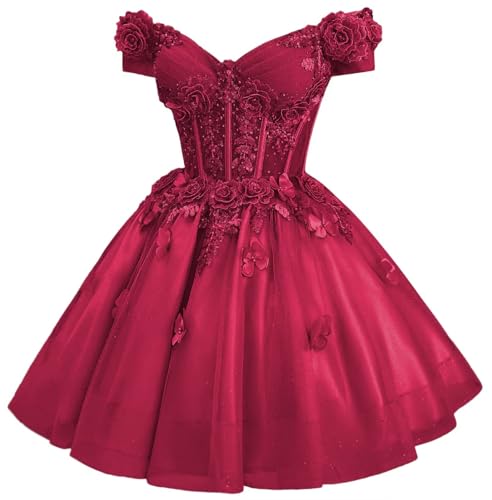 Amazon.com: Zhangyo Off Shoulder Berry Homecoming Dresses 2025 Off Shoulder  Lace DAMA Dress for Quinceanera 3D Butterfly Short Prom Dress Size 0:  Clothing, Shoes & Jewelry