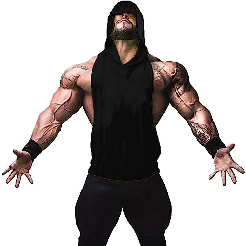 ZUEVI Men's 2 Pack Muscle Sleeveless Hoodies Tank Tops Gym Workout Hooded Bodybuilding Stringer T Shirt3