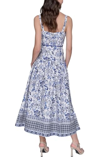 Image of Karl Lagerfeld Women's Sleeveless Square Neck Drope Waist Maxi Dress with Rope Belt
