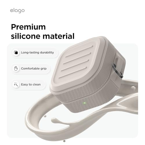 Image of elago Armor Compatible with Samsung Galaxy Buds 4 Pro Case & Galaxy Buds 4 Case, Carabiner Included, Premium Silicone Cover, Wireless Charging, Headphone Accessories, for Men, for Women (Stone)