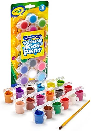 CRAYOLA Washable Paints and Brush - Assorted Colours (Pack of 18) | Perfect for Any Arts & Crafts Needs - Easily Washable | Ideal for Kids Aged 3+