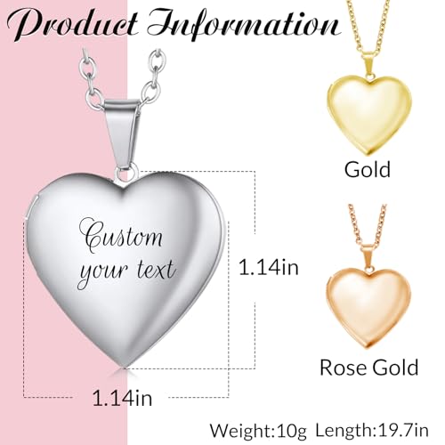 Personalised Locket Necklace with Picture Inside - Custom Photo Heart Locket Necklace with Engraved Text, Personalised Jewellery Gifts for Women and Girls (Silver) - Image 3