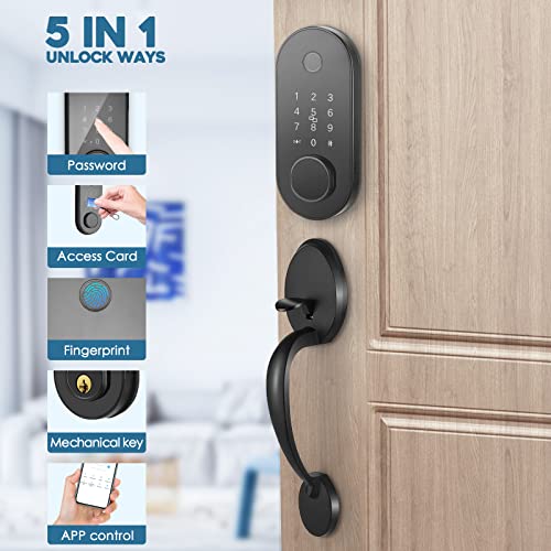 5 In 1 Fingerprint Smart Front Door Lock Set, Keyless Entry, With Handle, Touchscreen Keypad Deadbolt, Works With App, Auto-Lock, Code, Easy Installation #TOP1